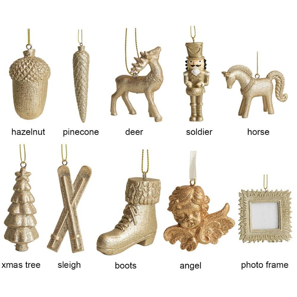 Gold Christmas Hanging Decoration Resin Hazelnut Pinecone Hanging Pendants Deer Horse Angel Soldier Christmas Tree Ornament