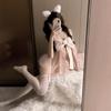 Pink Bow Three-Point Lingerie Set - Pure Desire Mesh See-Through with Quick Release