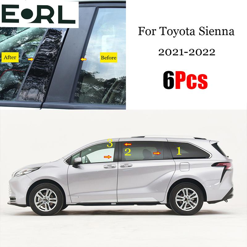 6PCS Polished Pillar Posts Fit For Toyota Sienna   Window Trim Cover BC Column Sticker Accessories