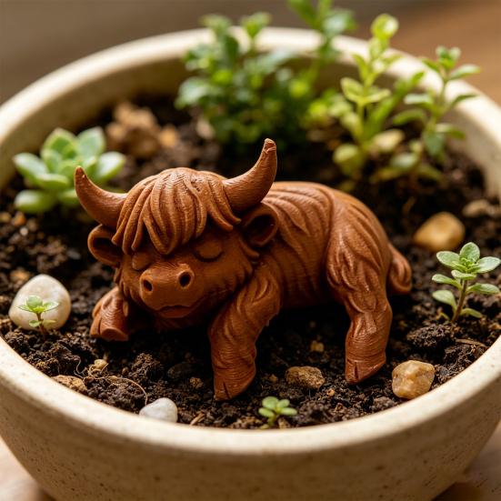 Cute Highland Cow Monitor Statue 3D Printed Farm Cow Screen Topper Figurine Funny Computer Monitor Accessories for Home Office Shelf Decor