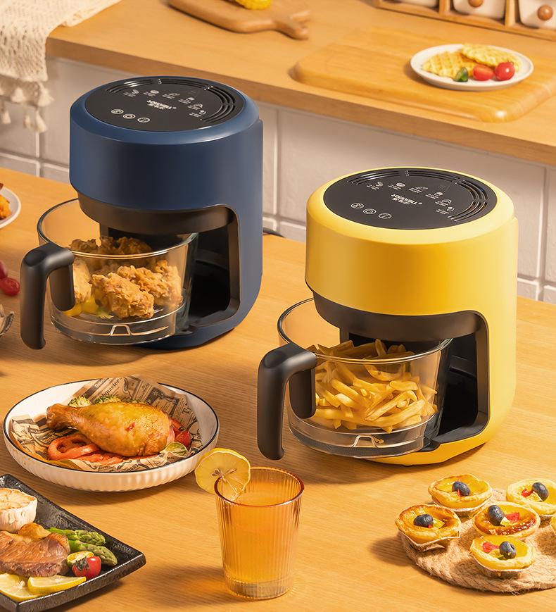 Lwell Transparenter Mini-Heißluftfritteuse aus Glas für 1-2 Personen - Ölfreier Elektrischer Frittierer für Pommes Frites