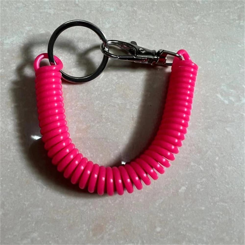 Colourful Retractable Spring Coil Keychain Anti-Lost Stretch Cord Safety Keyring With Metal Lobster Clasp For Girls Phone Wallet