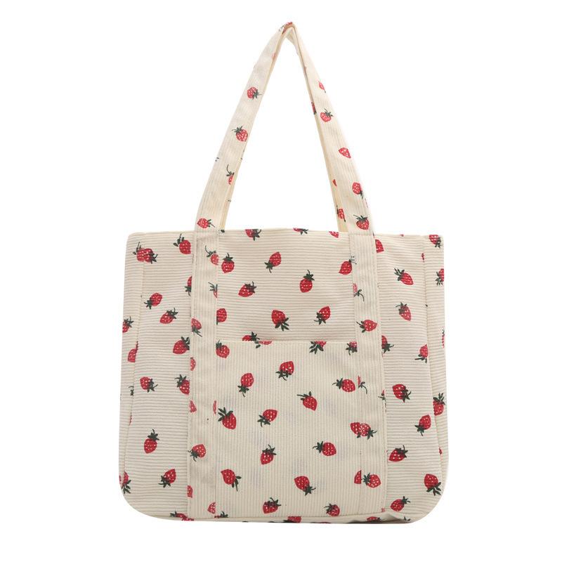 

Women s Tote Corduroy Handbag Strawberries Fashionable Versatile Shoulder Bag Simple Commuter LargeCapacity бежевый