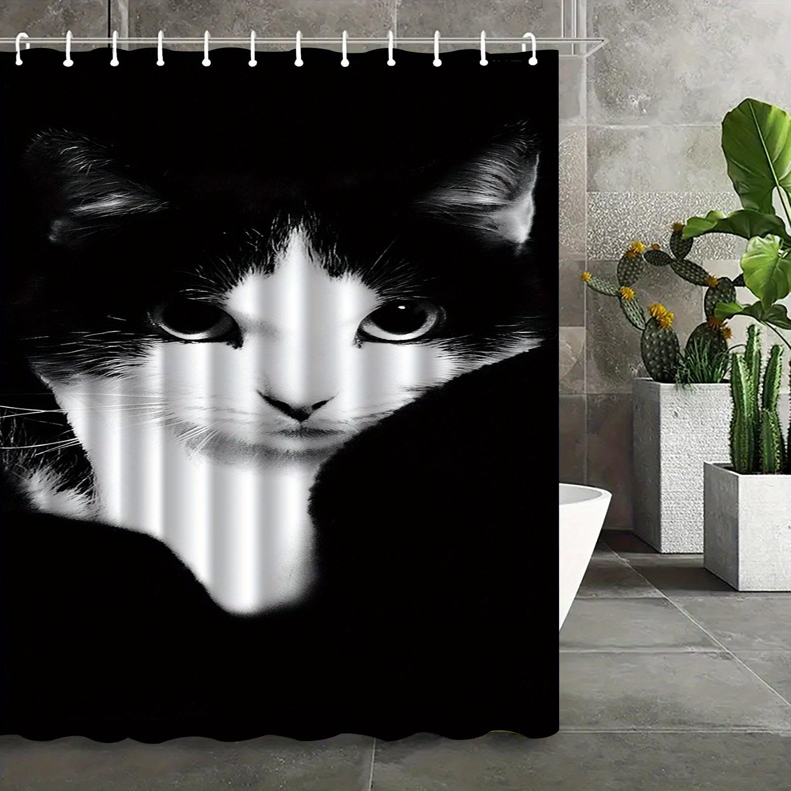 

Black White Cat Shower Curtain Close Up Portrait Print Bathroom Decor Waterproof Curtains Pet Lover Home Style W60H190(CM)-1 Pcs
