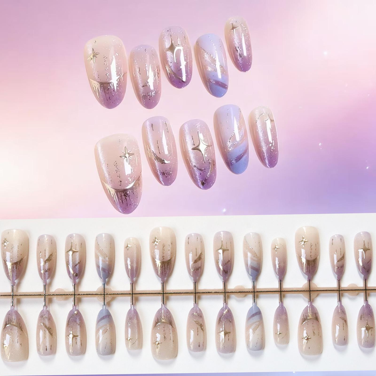 Purple Starry Cat Eye Nails - Gold Flash Art Stickers 30 pieces assorted S/S/S
