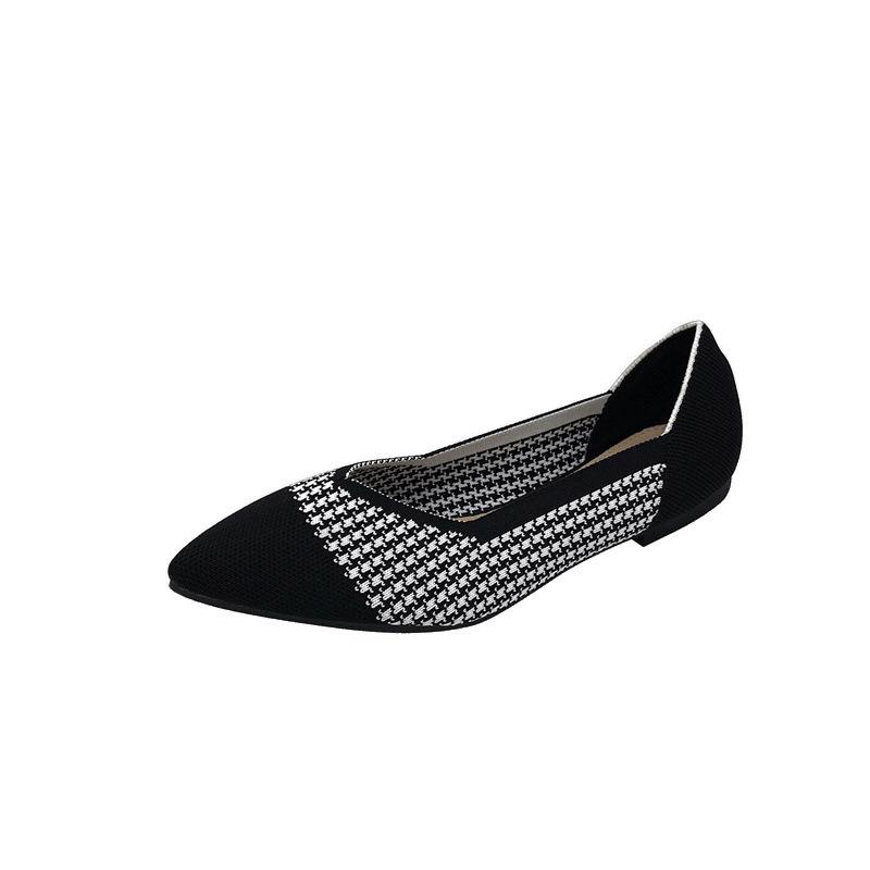 New thousand bird grid woven super soft pointed shallow mouth women's single knitted shoes flat Doudou shoes