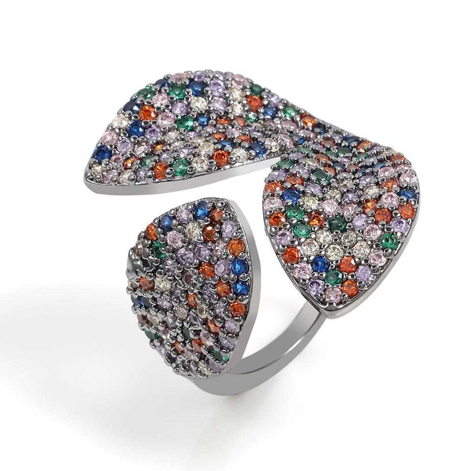 

ZAKOL Новые кольца с инкрустацией радужным цирконом и листьями циркония, регулируемые, открытые, роскошные, полностью инкрустированные цирконием, для свадебной вечеринки, с цирконом для женщин resizable