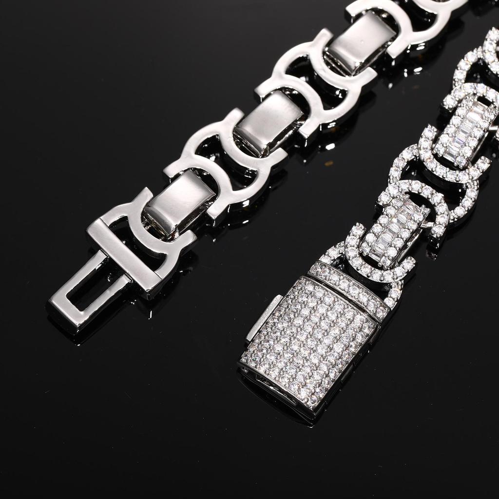 European-American Hip Hop 13mm Diamond Zirconia Bow Square Chain Necklace & Bracelet Set