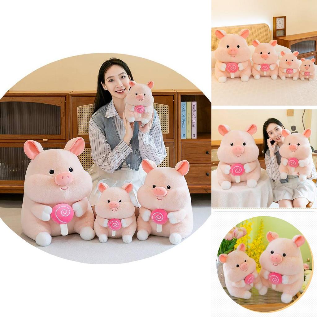 Adorable Plush Pig Doll Soft Stuffed Animal Creative Lollipop Pig Toy Gift Idea