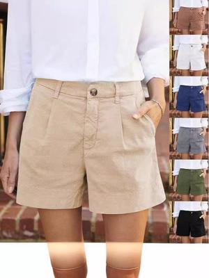 Shorts Décontractés en Coton et Lin Mode Femme