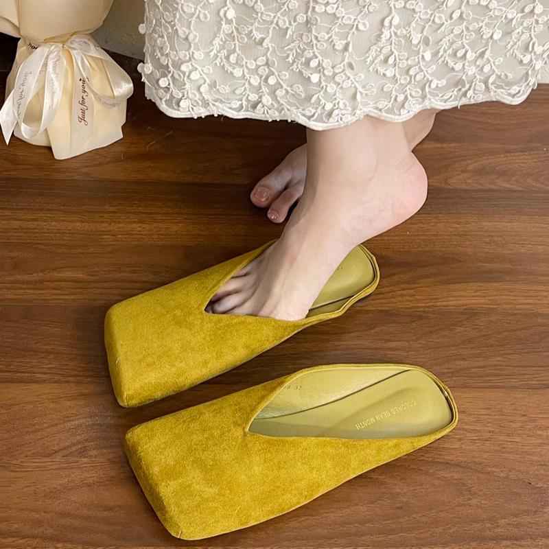 Fashion Flats Women Square Toe Slippers Designer Shallow Mule Shoes 2025 Summer New Casual Shoes Fad Brand Walking Soft Femme Chaussures