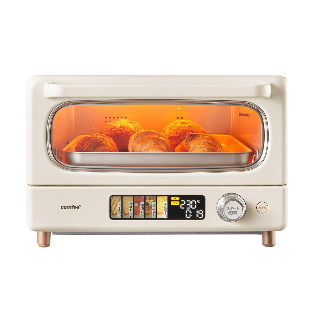 Toaster Oven Toaster 4 Pieces Color Screen Hot 14L 1400W 13 Menu 30 Minute Timer Microcomputer Type Compact Retro Ivory COMFEE' [With Air] CF-AC141-AY