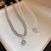 Colar Gota de Pérola Francês Vintage com Adornos de Zircônia para Mulheres Elegantes