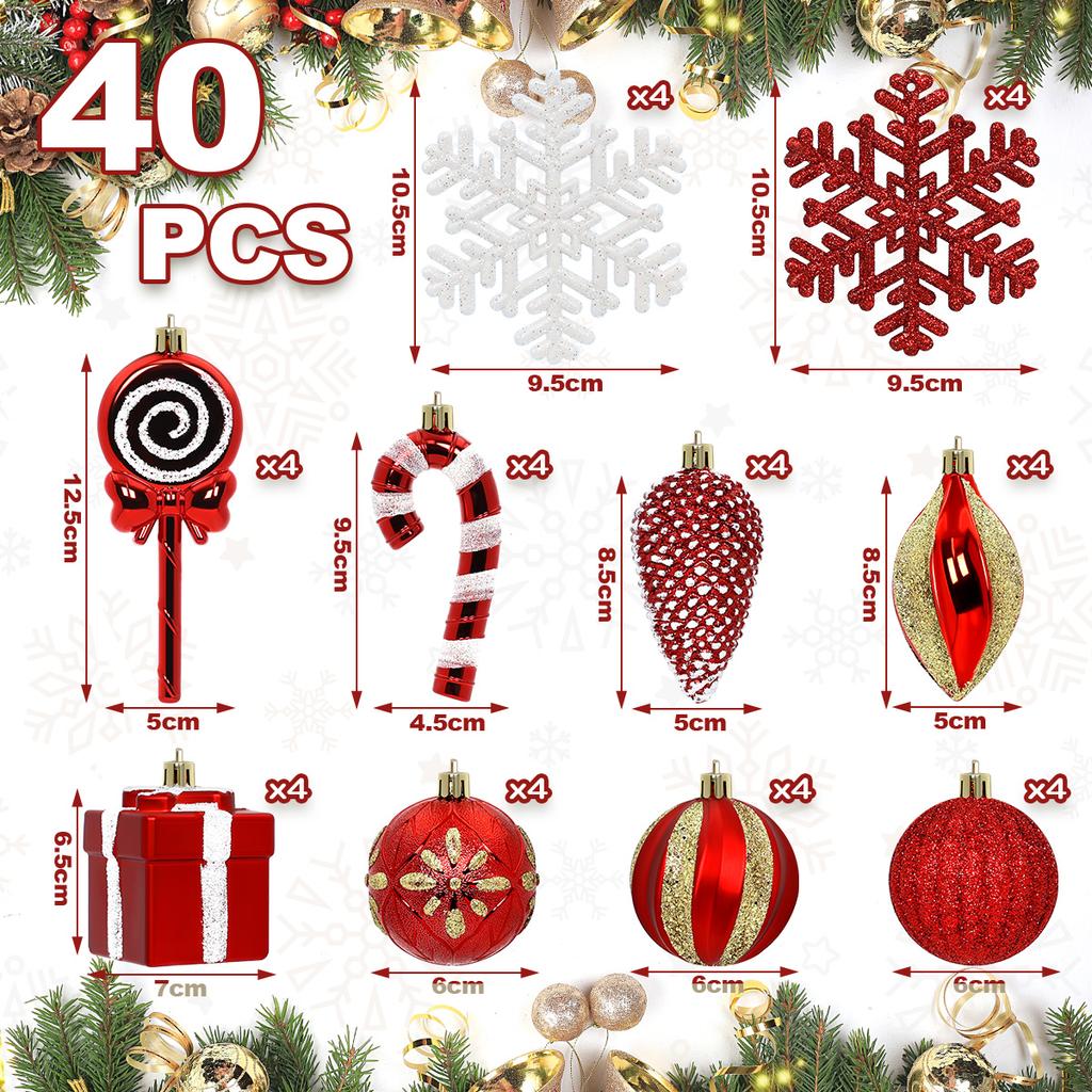 StarryLights Christmas Tree Ornaments Set - Red and Gold with Accessories