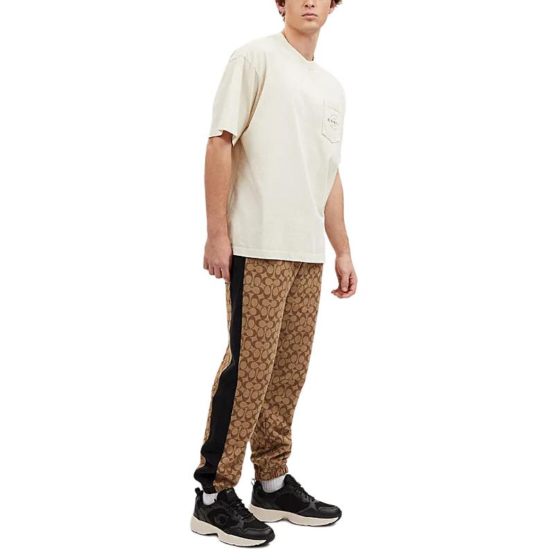 Coach Ss24 Pattern Print Drawstring Mid Waist Casual Pants Men pants Khaki CP828-OFZ