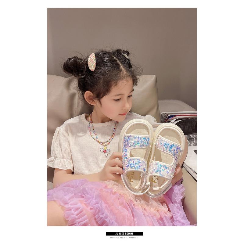 Girls Sequined Closed Toe Casual Summer Kids Sandals Korean Style Beach Sports Shoes