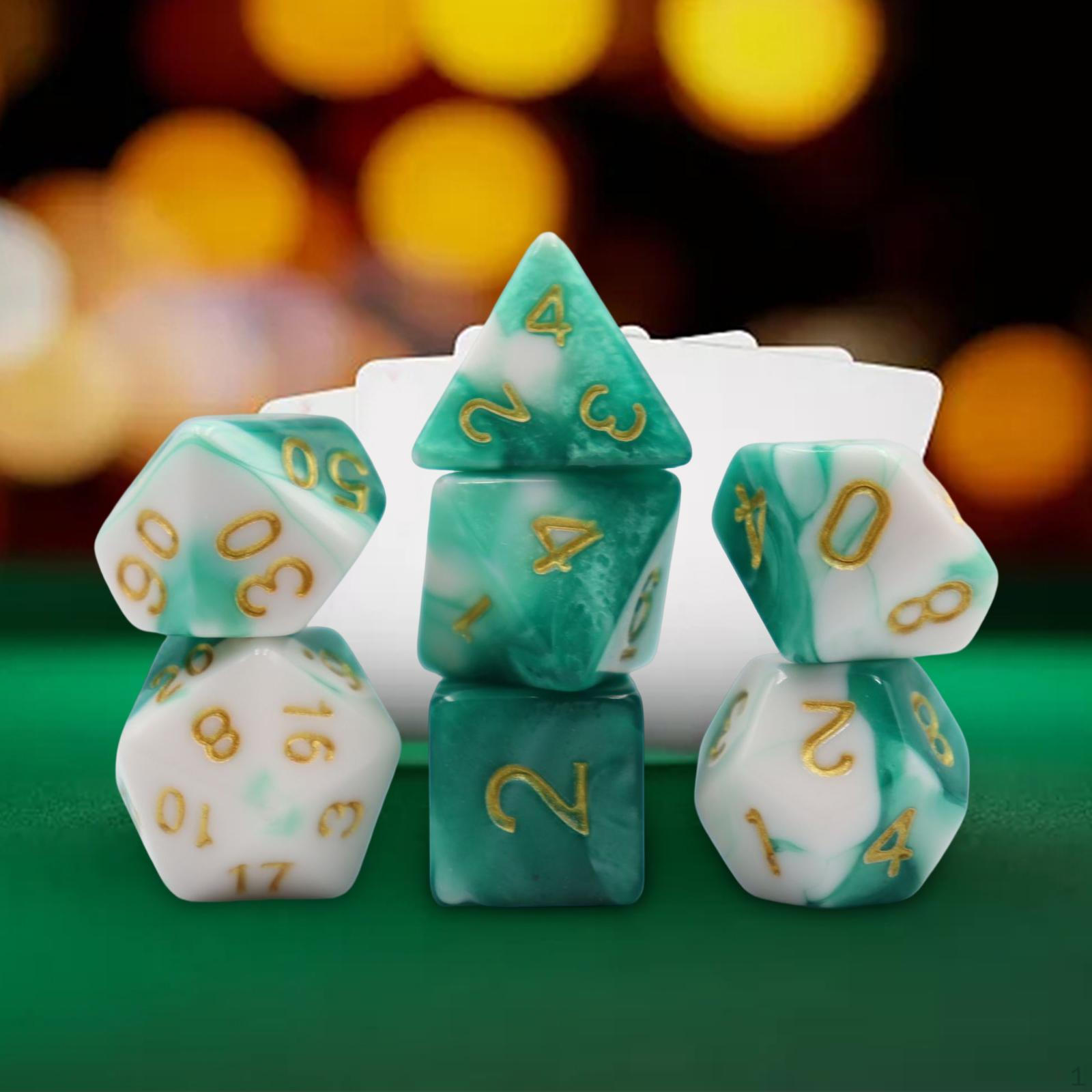 7 Pieces Acrylic Polyhedral Dice Board Games, Multi-Sided Dice, Gaming for Parties light green white
