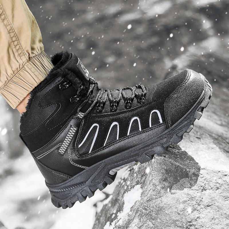 High-top Boots Men Anti-slip Warm Comfortable Plush Outdoor Hiking Shoes Men Breathable Lace-up Casual Sports Shoes Men