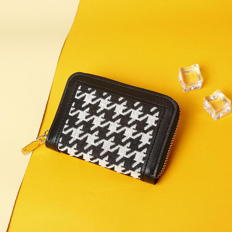 Women Houndstooth Wallet Pu Leather Multi-functional Multi-card Slot Zipper Coin Purse