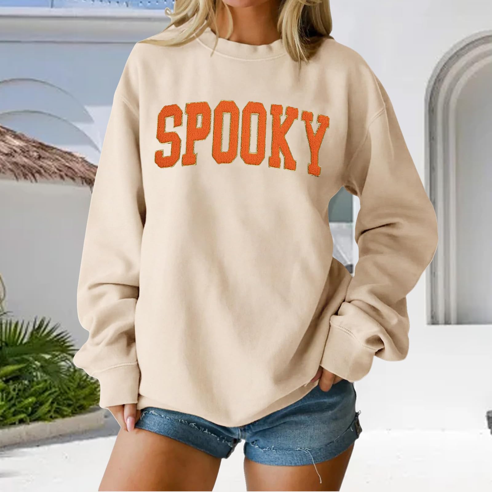 

Женские топы с круглым вырезом и принтом из хлопка, повседневная мода, длинный рукав, пуловер, топ, блузка M бежевый