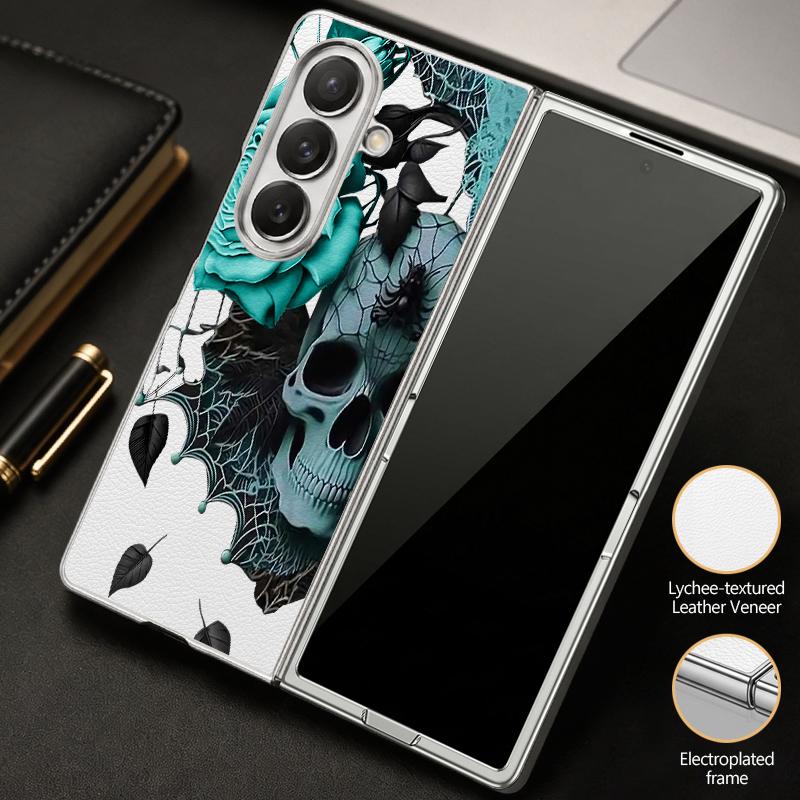 Punk Dark Aesthetic Skull Case For Samsung Z Flip 8 7 6 5 Luxury Plating Leather Skin Folding Phone Cover For Galaxy Z Flip8 Flip7 Flip6