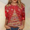 3/4 Sleeve Shirts For Women Print Christmas Tees Blouses Casual Plus Size Basic Tops Pullover