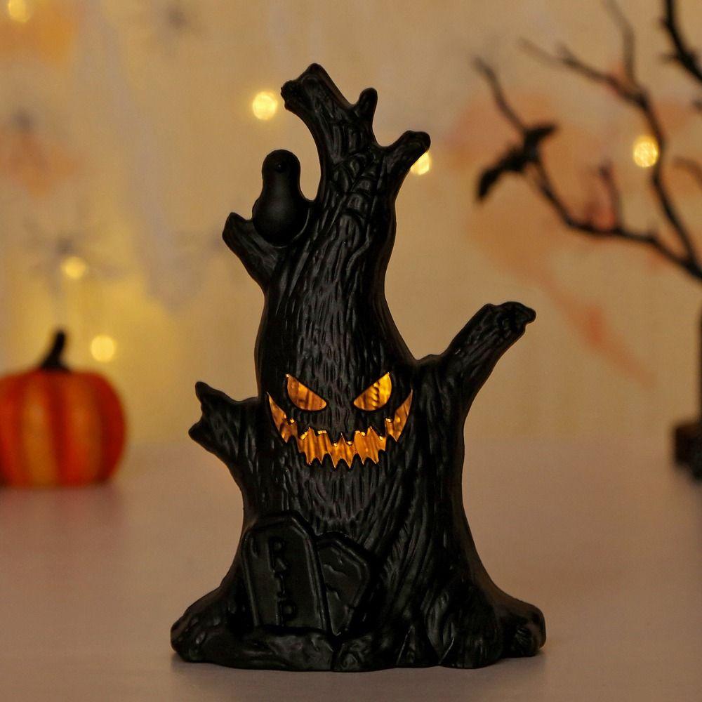 Safety Glowing Ghost Face Candle LED Ghost Tree Stumps Candle Atmosphere Decoration