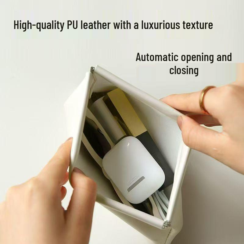Automatic Closure Earphone & Coin Purse: Mini Portable PU Makeup Bag & Pick Holder