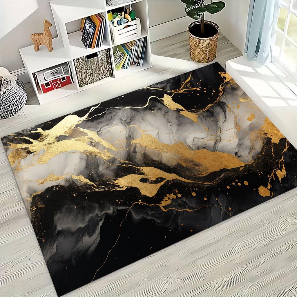 2026 Luxurious Marble Black Green Gold Colorful Stone Texture Rug for Bedroom Living Room Sofa Home Doormat Decor,Non-slip Mat