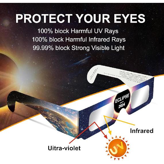 Solar Eclipse Glasses AAS Approved 2024, 6 Pack Solar Eclipse Glasses for Direct Sun Viewing-ISO 12312-2:2015(E) & CE Certified