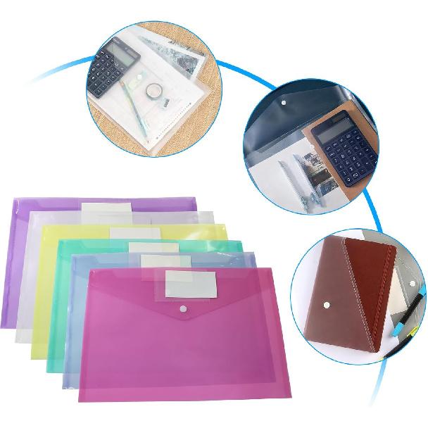 6 Pack Plastic Envelopes Poly Envelopes Folder, A4 Size File Folders for Document File Envelopes with Label Pocket(7 Colors)