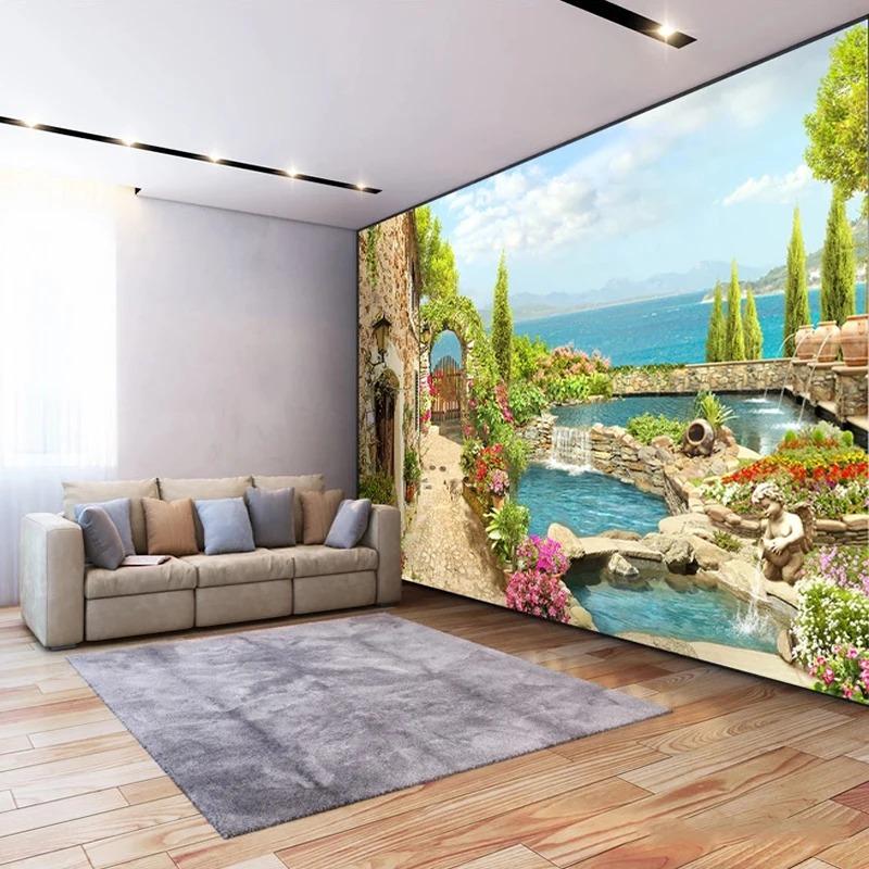 3d Garden Lake Scenery Wall Mural Living Room Tv Sofa Dining Room Backdrop Wall Wallpaper Decor