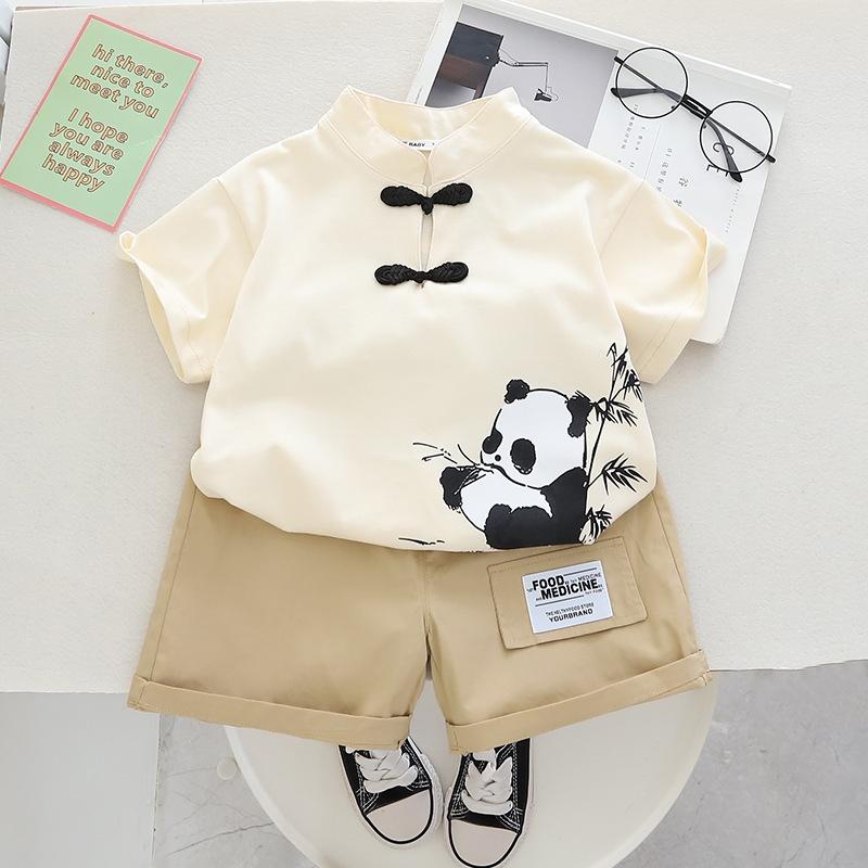 Baby Sets Boys Girls Summer Clothes Casual Panda Print T-shirts + Shorts Suits Outfits Children Chinoiserie Cartoon Clothing Sets