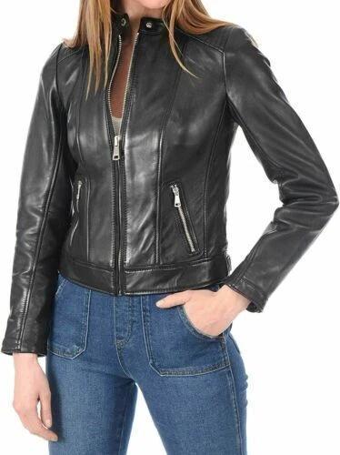 Stylish Black Women's Genuine Designer Lambskin Leather Jacket Handmade Casual Biker