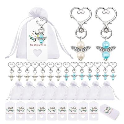 20 Sets Wedding Gift  Box  Decor  Set, Metal Guardian Angel Keychain Pendant+organza Bag+tag Suit,