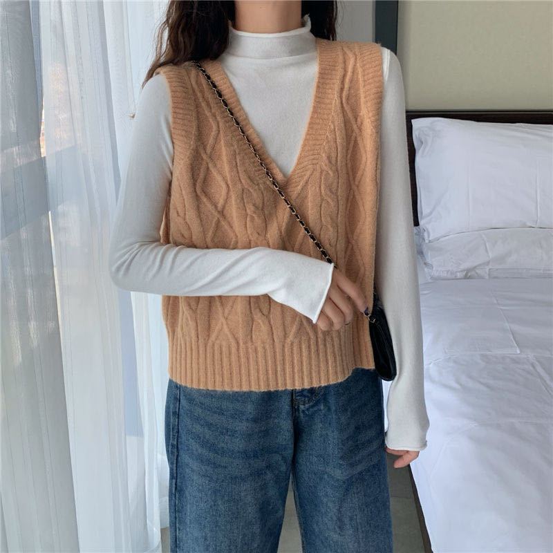 Damen Strickweste mit V-Ausschnitt, warm, einfarbig, weich, locker, lässig, ärmelloses Top