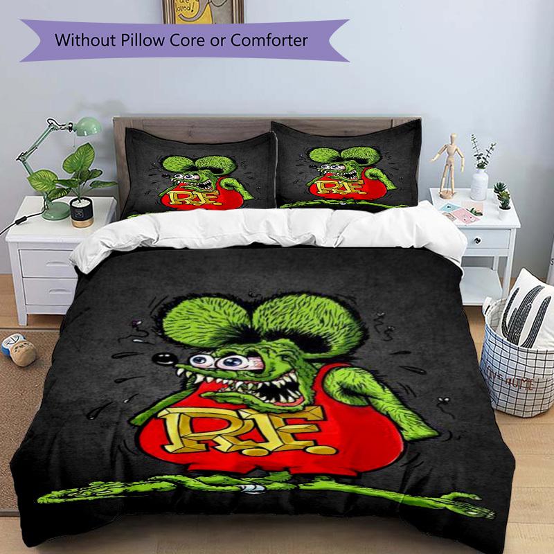 Set Biancheria da Letto con Design Tatuaggio Rat Fink Copripiumone Regalo per Camera da Letto, Include 1 Copripiumone e 2 Federe, Senza ImbottituraB515