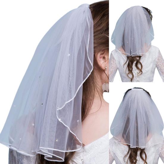 40cm Beautiful with Comb Net Yarn Bridal Veil Single Layer Ribbon Edge Short Veil Hair Accessories