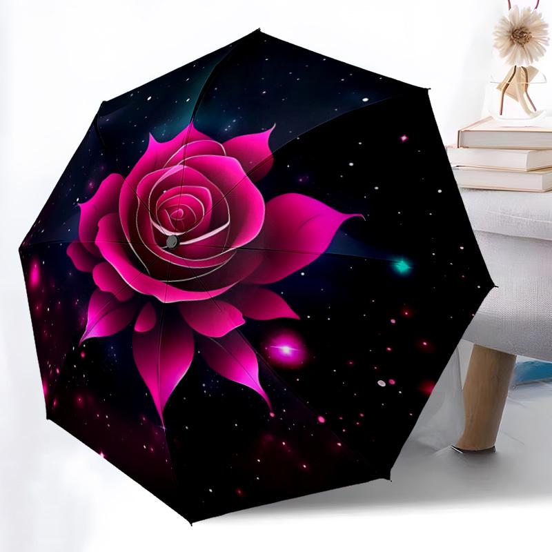 

1pc Galactic Rose Automatic Folding Umbrella - 8-Rib Durable Iron Frame, Compact Portable for Daily Travel yy251205048