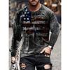 Trendy Retro Contrast Color Fabric Series 3D Printing Summer Round Neck Casual long-sleeved T-shirt Fashionable men's Clothing