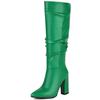 Pleated Women's Knee High Boots Block Heel Party Winter Shoes Lady Footwear Big Size Luxury Blue Yellow Green Western Long Boot