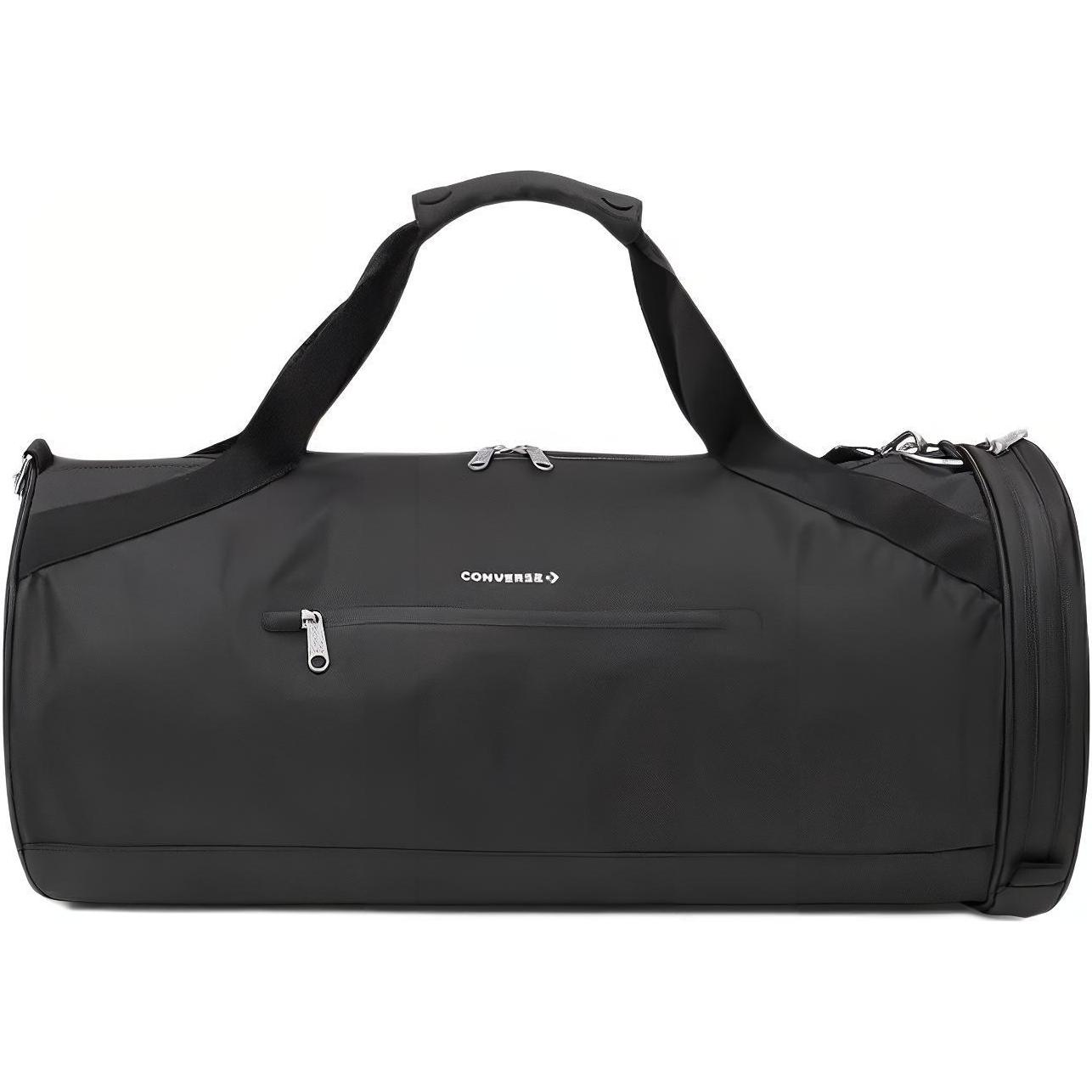 Converse Classic Large Capacity Zipper Closure Rubber And Polyester Cylinder Shoulder Crossbody Tote Travel Bag Unisex bags 10026016-A01 Black