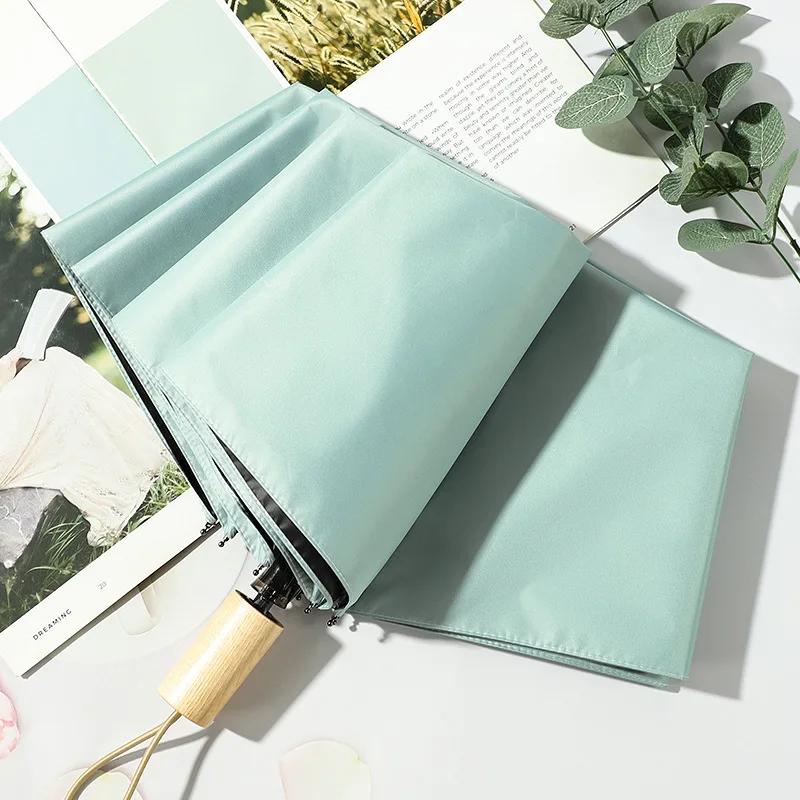 Manual Vinyl Tanning UV Resistant Folding Sun UMBRELLA, Retro Wind Resistant, Waterproof Coating, Sunshine and Rain Women