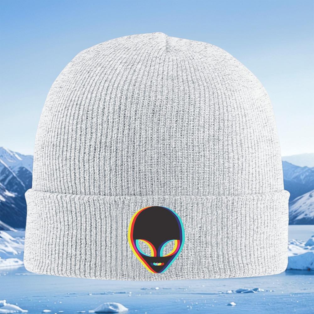 Alien face bright color design Men Women Unisex Knitted Hat Beanie Pullover Cap Winter Thermal Warm Christmas Outdoor Cycling Hi