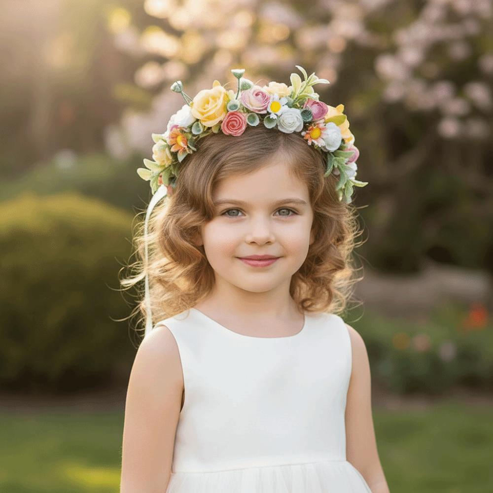New Rose Floral Floral Crown Headband White Flower Green Leaf Floral Wreath Headband Ribbon Bridal Garland Girls Women