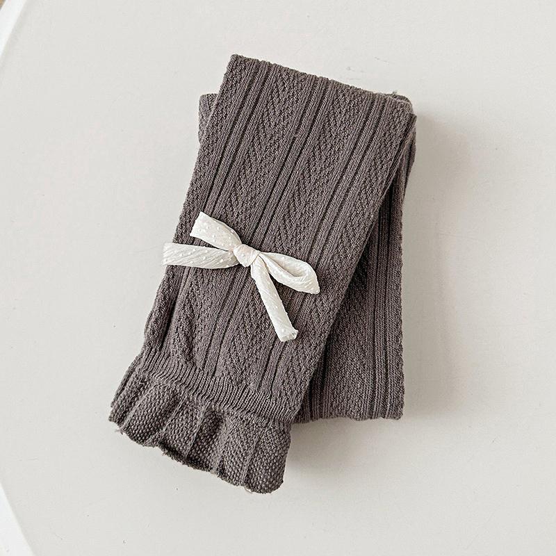 Girls Sweet Style Ankle Length Leggings With Cloth Bow Ruffle Hem Soft Stretchy Lightweight Fabric Fashion 9-Point Pants Perfect