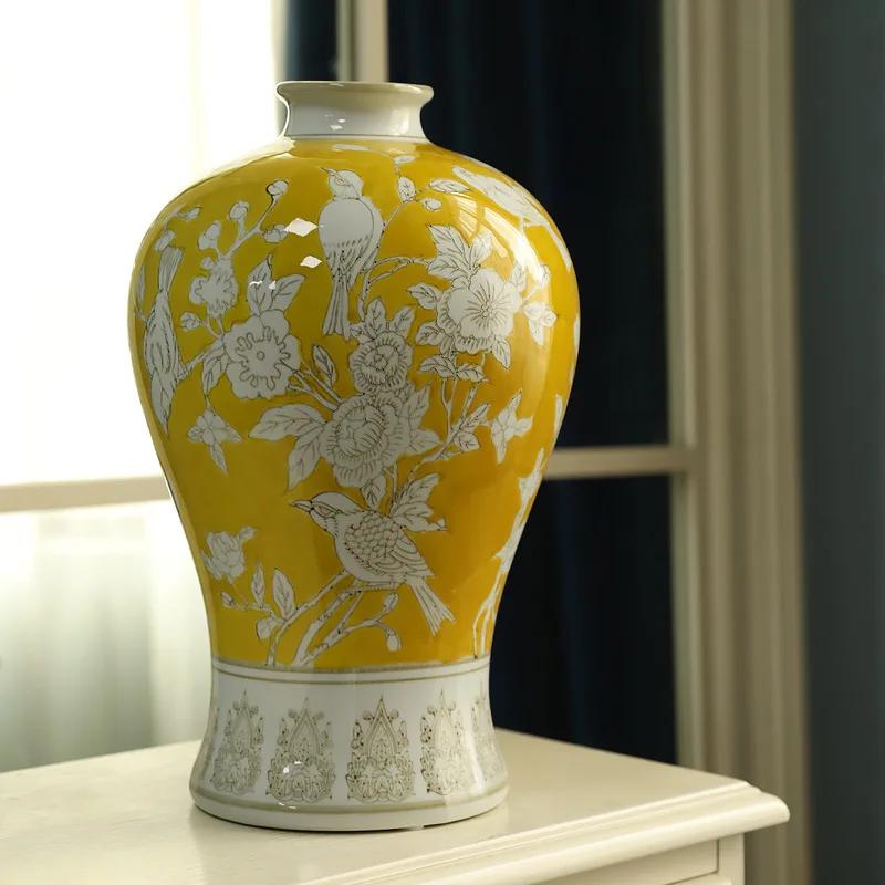 

Ceramic vase advanced plum bottle blue and white porcelain living room decoration table light luxury style high-end furnishings