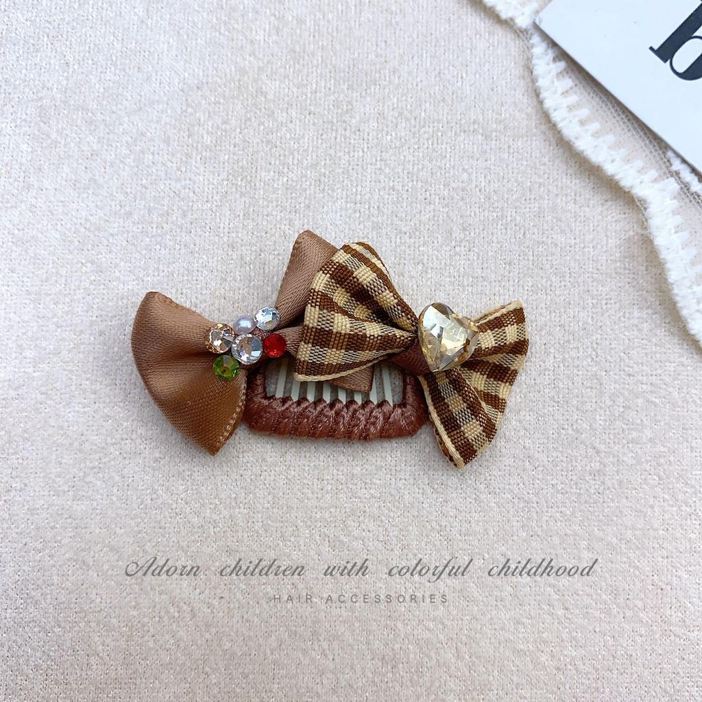 Pet Checkered Dog Hair Clip Coffee BB Clip Hair Accessory Pet Headpiece Yorkshire Diamond Pearl Headpiece Puppy Accessories