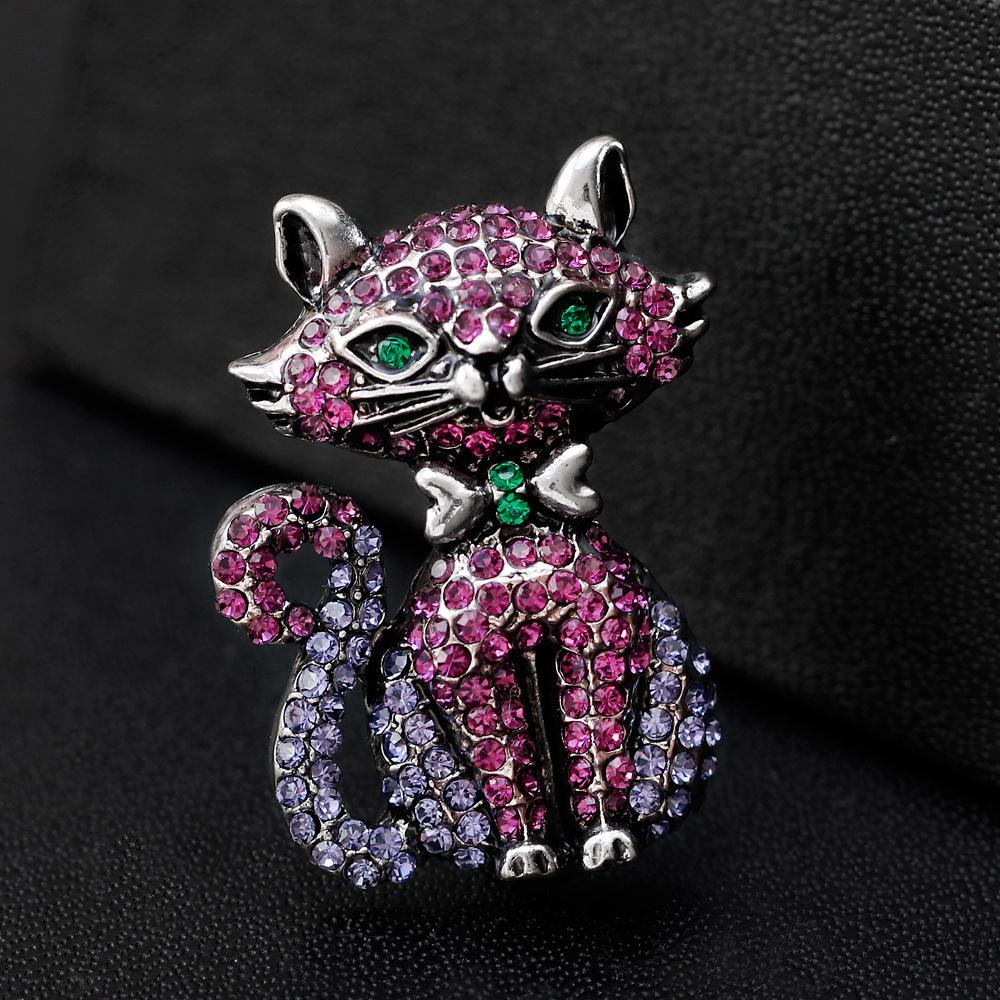 Fashion Trend Animal Brooch Vintage Cute Kitten Brooch Diamond Collar Pin