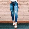 Autumn new ripped small-footed jeans women's washed breasted pencil women's pants casual pants